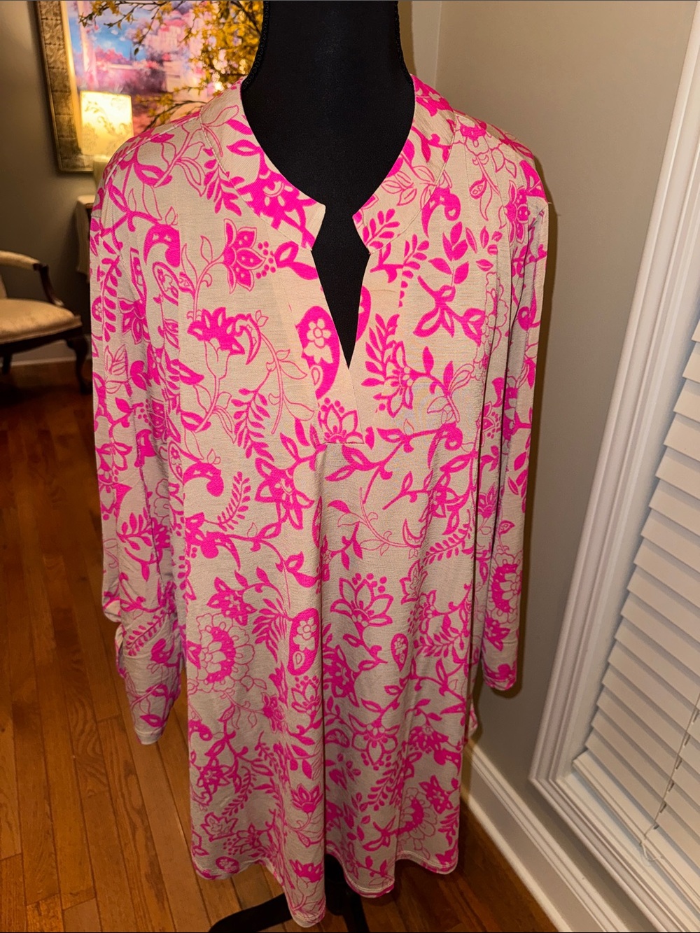 Dear Scarlett - Pink and Gray Floral Blouse NWT-Size XL